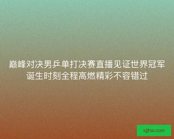巅峰对决男乒单打决赛直播见证世界冠军诞生时刻全程高燃精彩不容错过