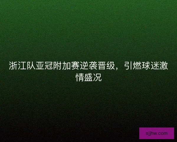 浙江队亚冠附加赛逆袭晋级，引燃球迷激情盛况